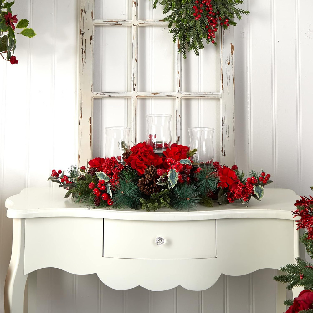 Artificial Hydrangea Holiday Candelabrum