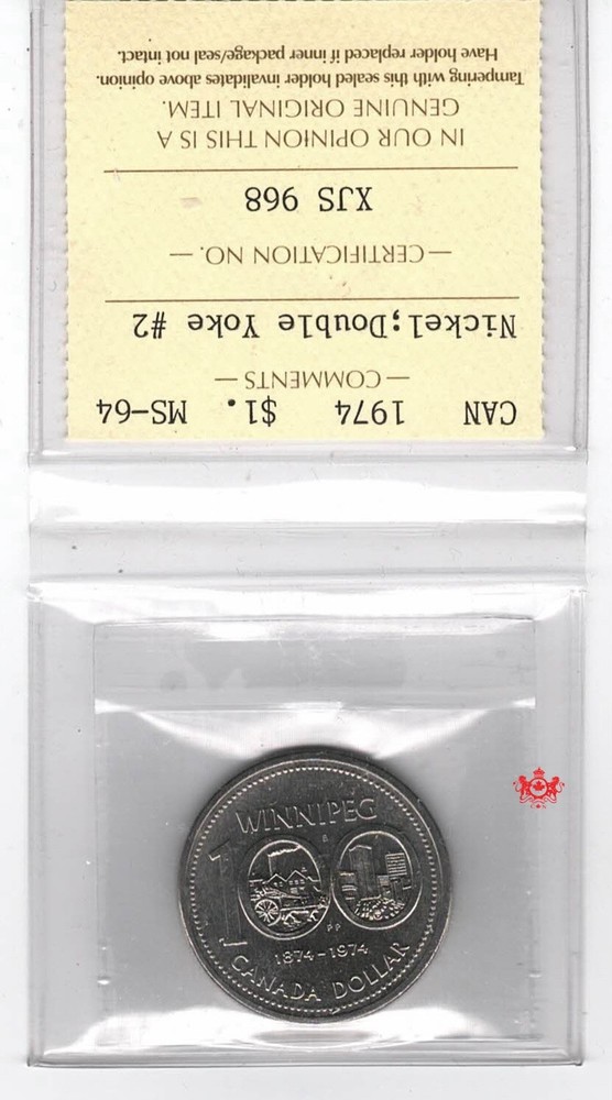 1974 Canada $1 Double Yoke #2 - ICCS MS64 - XJS 968