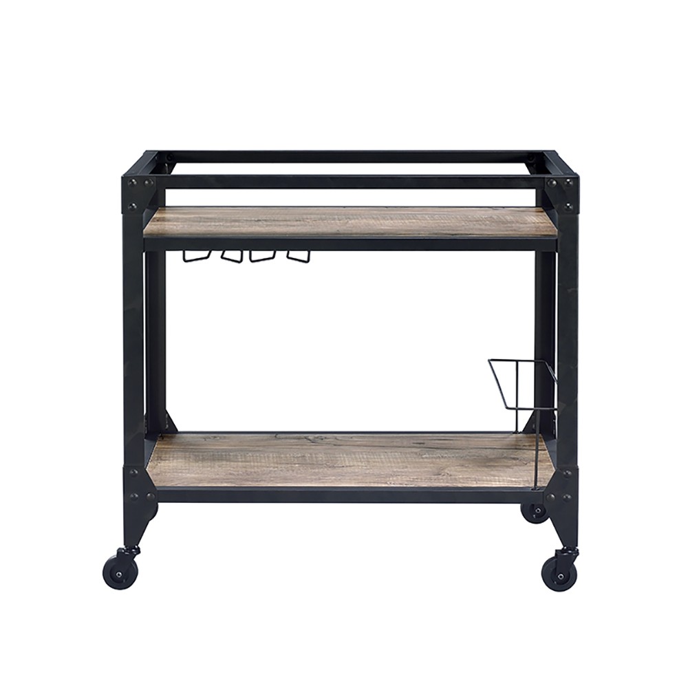 Rustic Oak and Charcoal 2-shelf Serving Cart