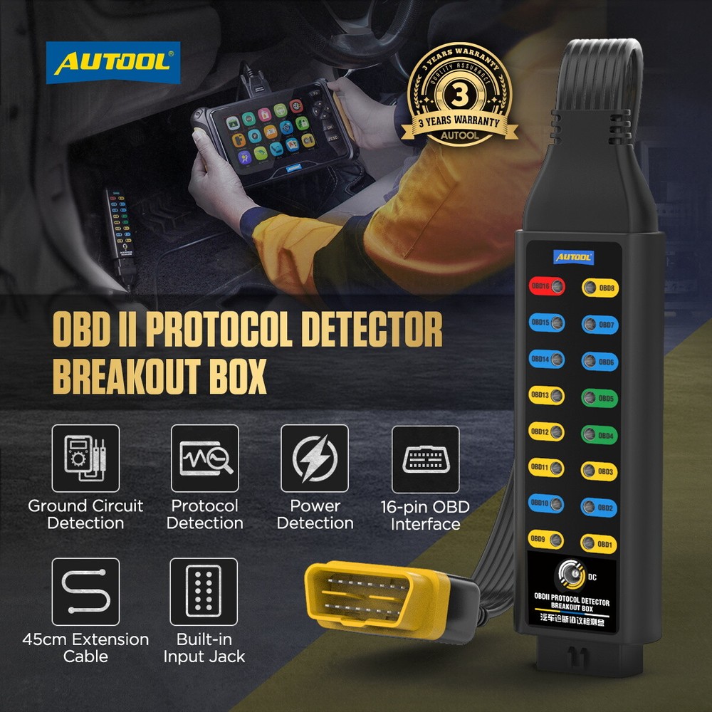 Auto OBD2 CAN Breakout Box OBDII Protocol Communication Detector Diagnostic