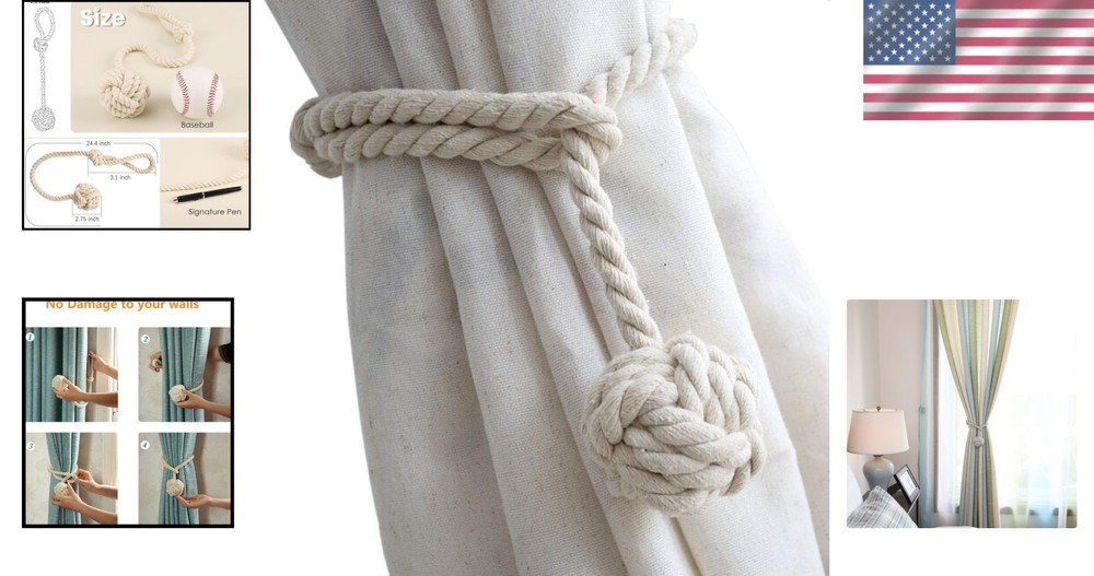 Rustic Beige Curtain Tiebacks - 2 Pack Heavy Duty Tiebacks for Medium Curtains