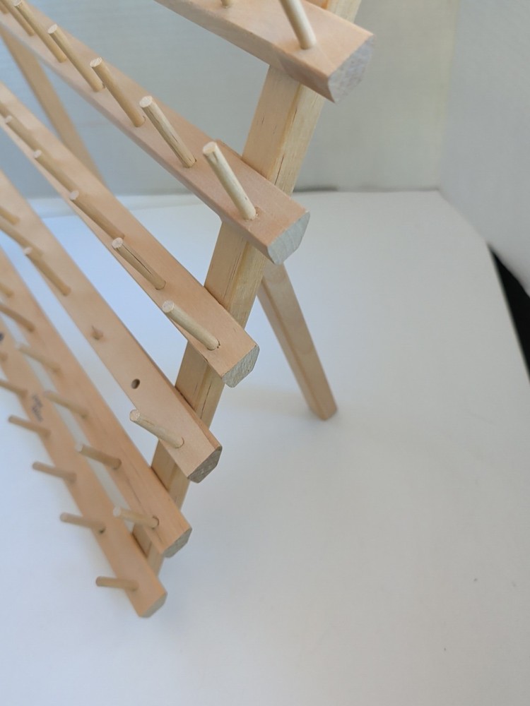 June Taylor 60 Spool Wood Thread Holder Standing Rack- 5 Missing/Broken Spindles