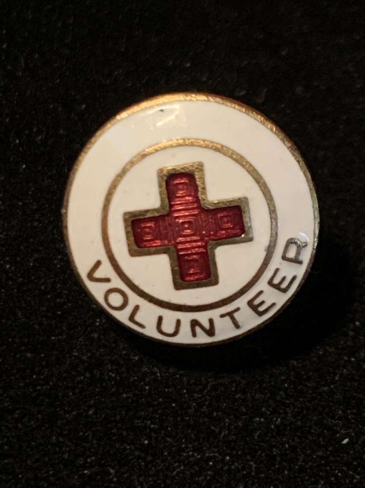 Red Cross Enameled Volunteer pushback Push pin lapel