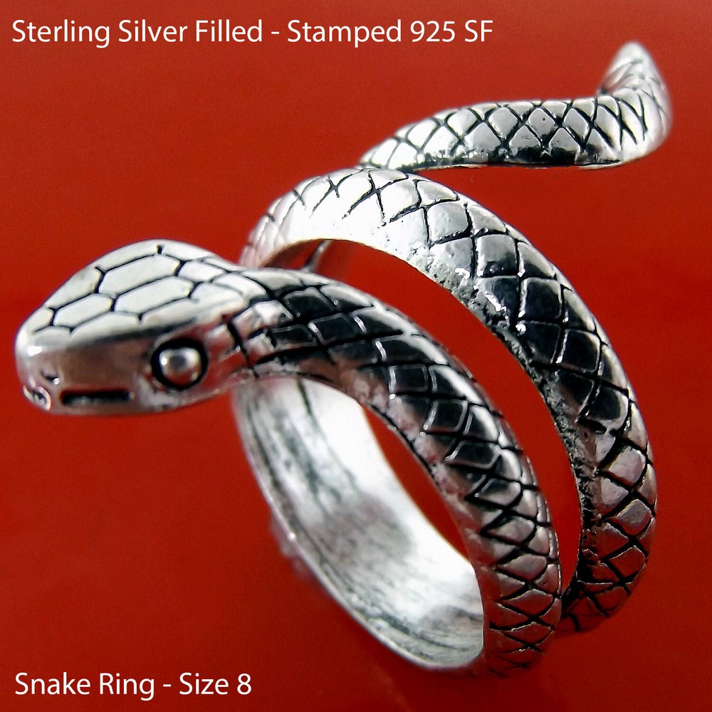 Snake Ring Real 925 Sterling Silver Filled Solid Oxidized Wraparound Size 9