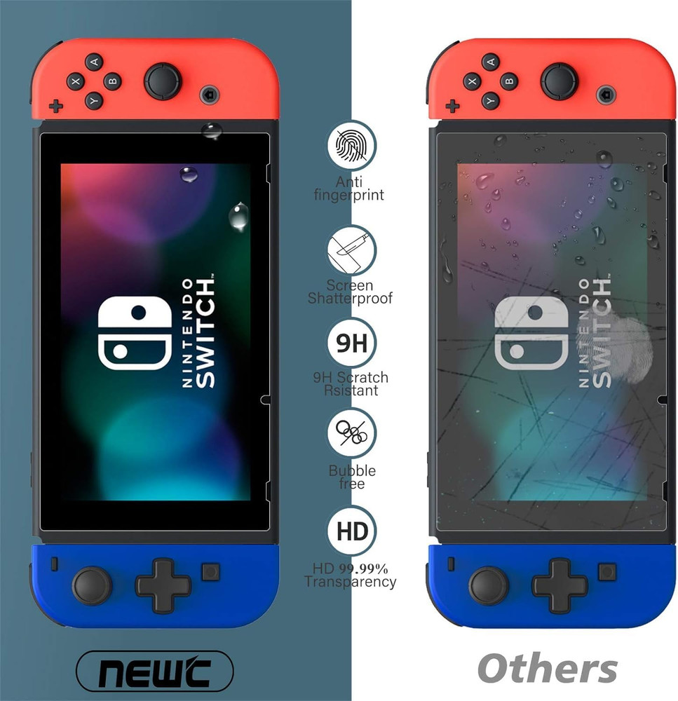 NEW'C 3-Pack Tempered Glass Screen Protectors for Nintendo Switch, Case Friendly
