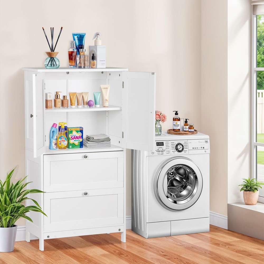 Storage Floor Cabinet Freestanding Entryway Storage Unit Console Table White