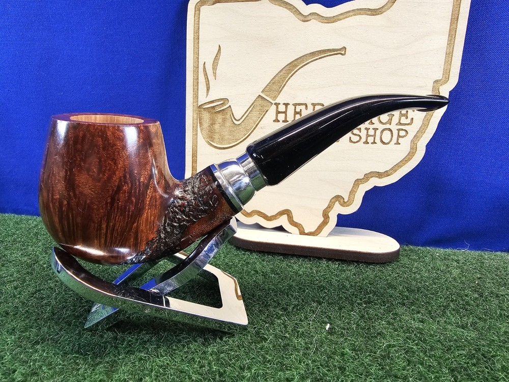 L'Anatra dalle uova d'Oro Partial Rustication Handmade Briar Pipe, Unsmoked