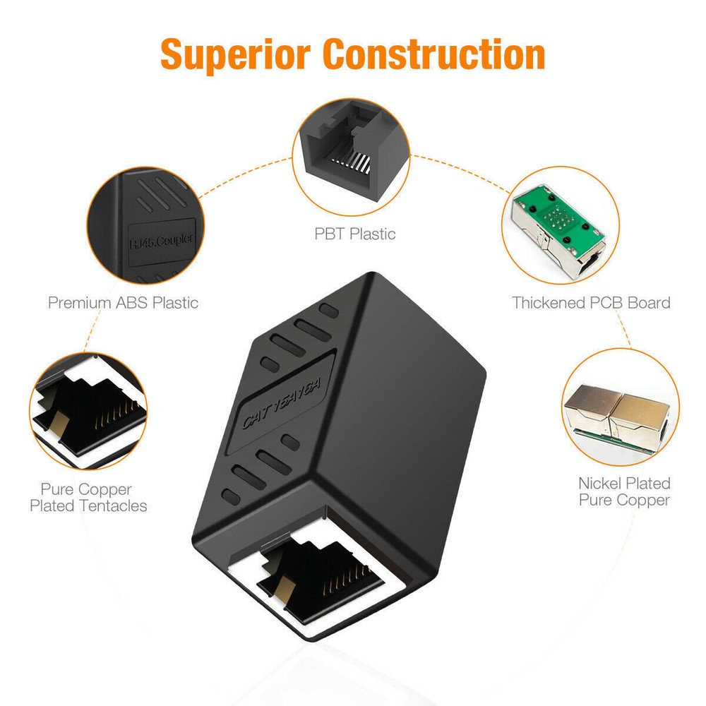 RJ45 Inline Coupler Cat6/Cat5e Ethernet Network Cable Extender Connector Lot