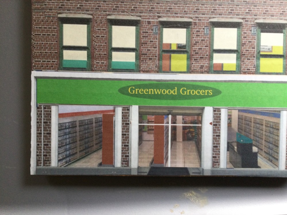 Flat Building for O Scale train sets Grocery store front. With lighted sign.