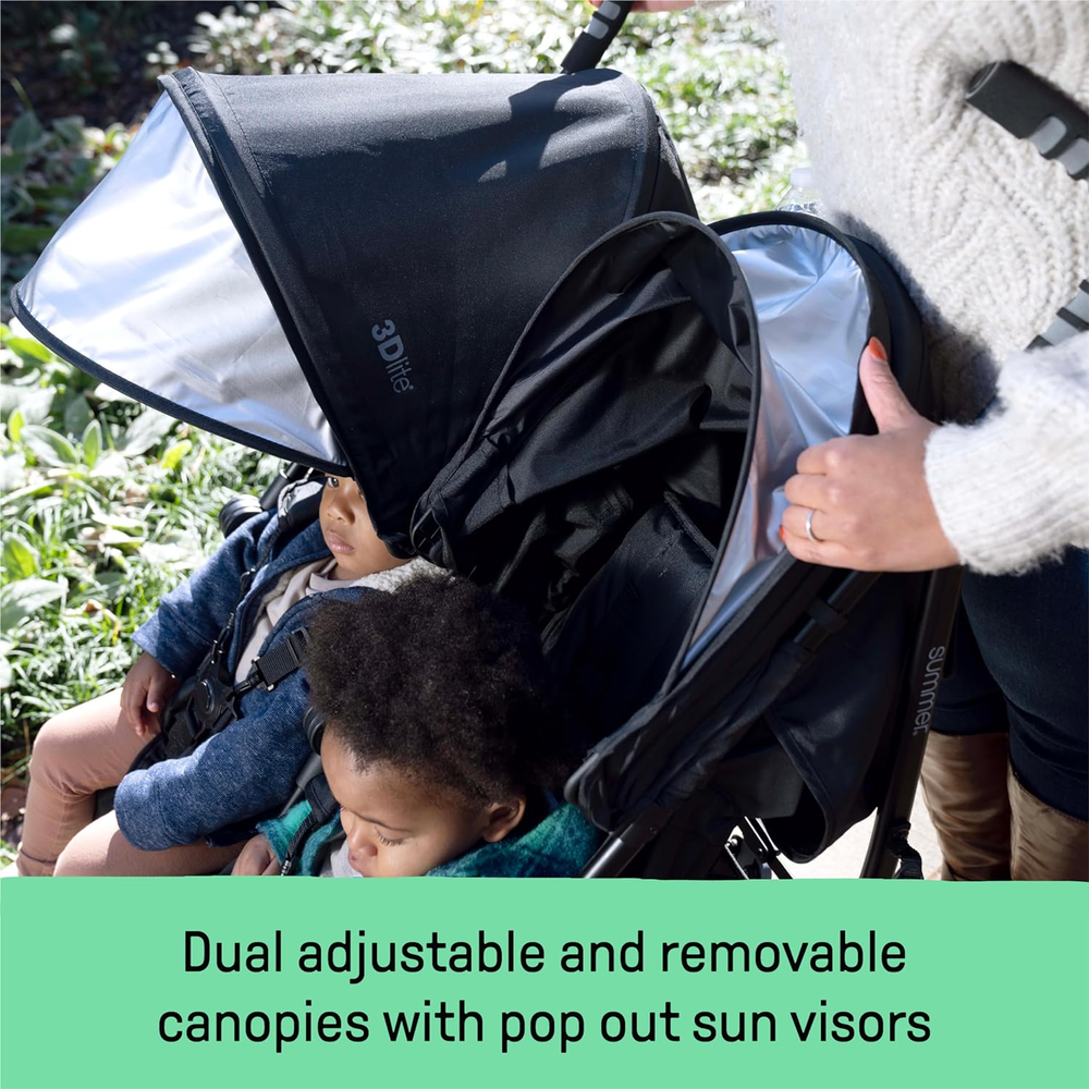 3Dlite Folding Lightweight Side by Side Double Stroller with 5-Point Safety Harn