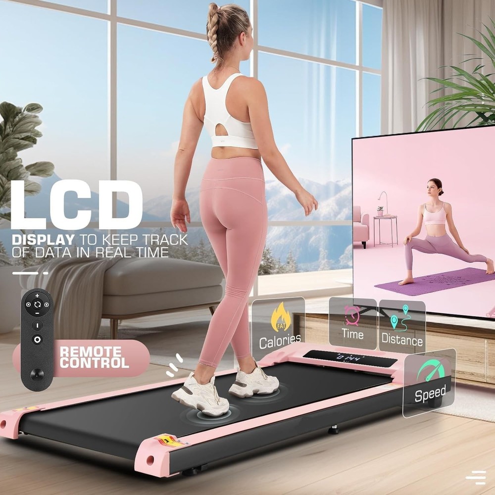 2 in 1 Walking Pad Treadmill, Portable Exercise Machine with Remote Control Pink