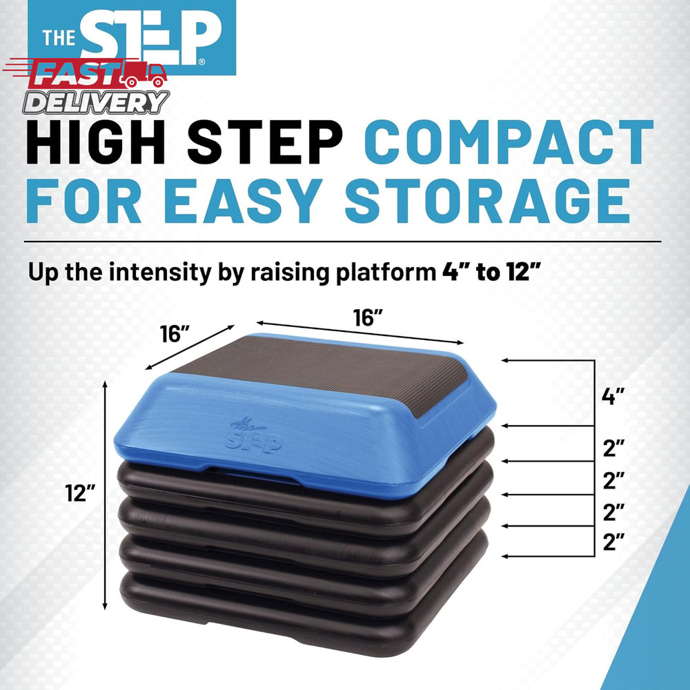 The Step Adjustable High Step Aerobic Platform with 4 Risers, Home Gym Workout E