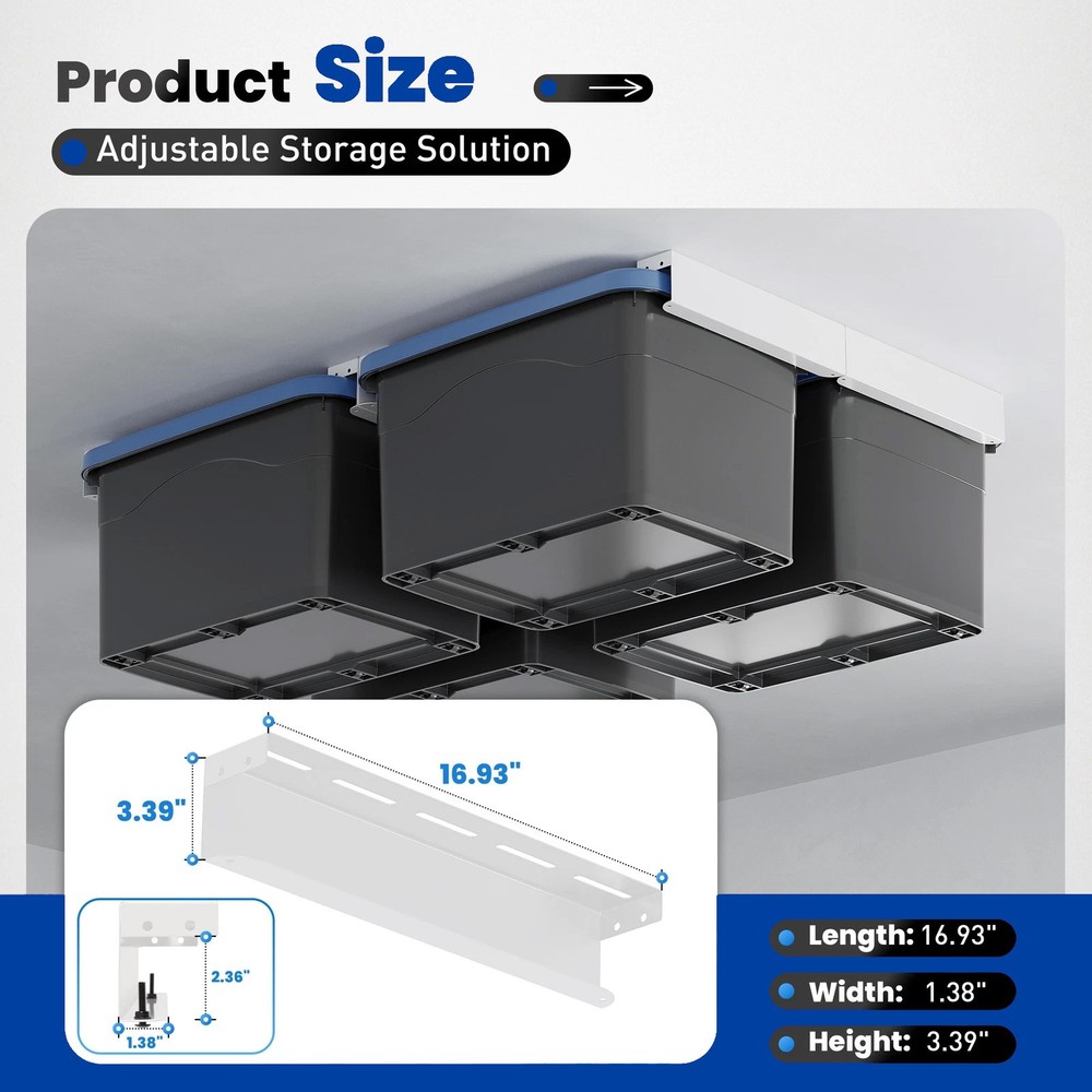 White Overhead Garage Ceiling Storage Racks Bin Organization System Heavy Duty