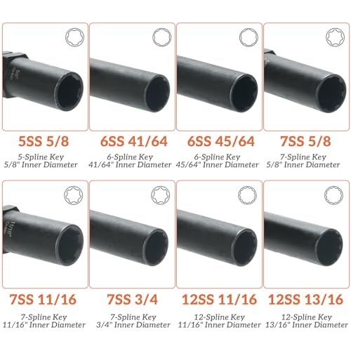 6 Spline & 7 Spline Lug Nut Socket Set, Drive Wheel Lock Key, Locking 8-Pieces