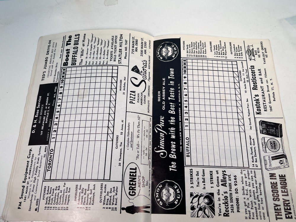 1958 Buffalo Bisons Minor League Baseball Program Unscored