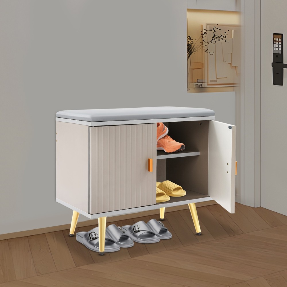 Modern Shoe Bench with Storage, Light Grey Entryway Stool, 60x32x50cm