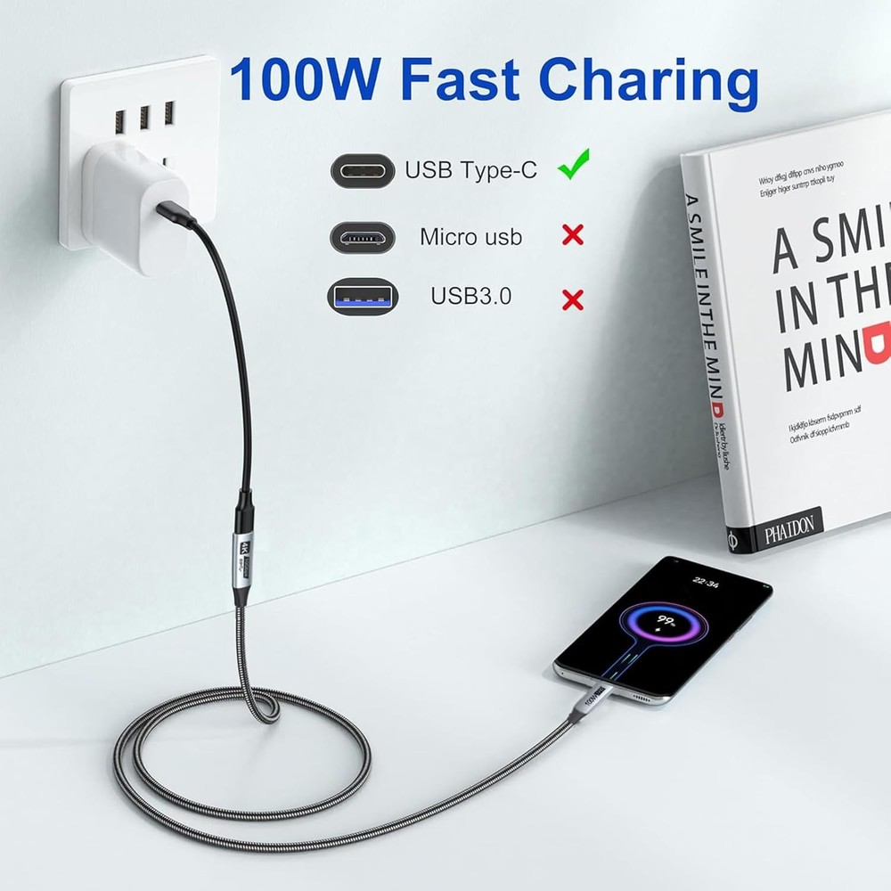 Small USB C Extension Cable 1FT, Short USBC Extender Cord (10Gbps) Grey
