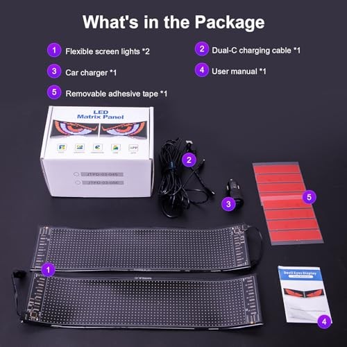 2 Pack LED Eyes for Car Windshield 14.56"x3.62", Programmable Animated Black