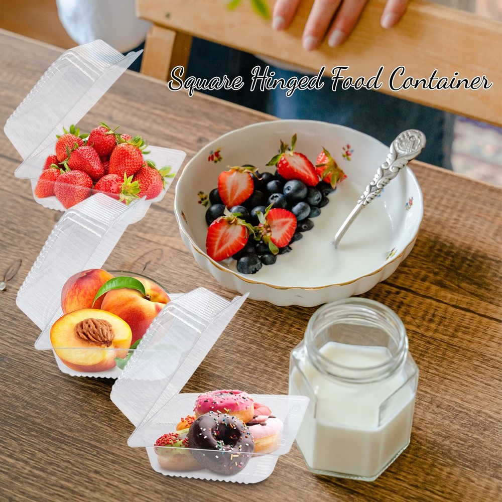 100 Pack Clear Plastic Take Out Container,Square Hinged Food Container,Desser...
