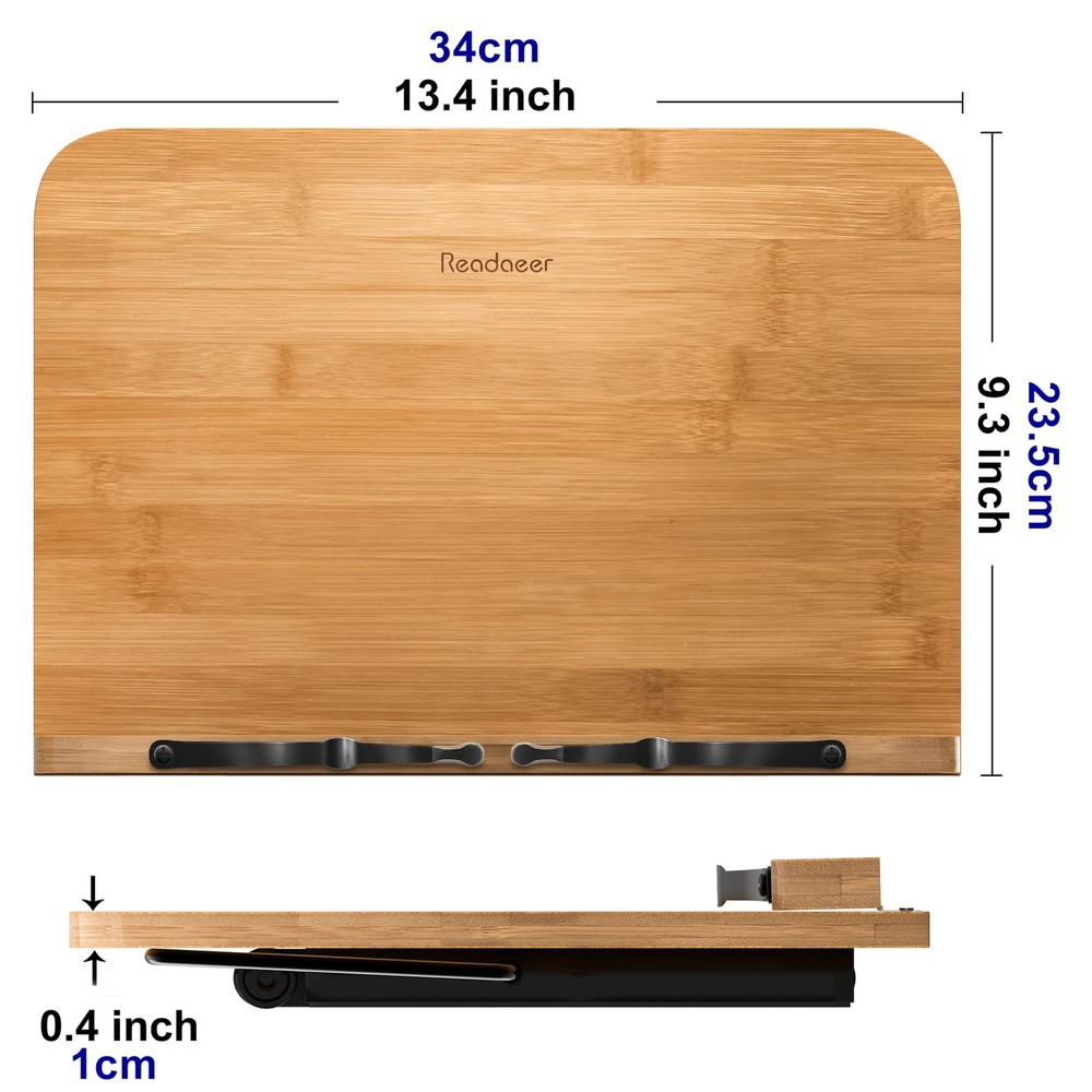 Bamboo Book Stand Large Book Holder with 6 Adjustable Height Foldable