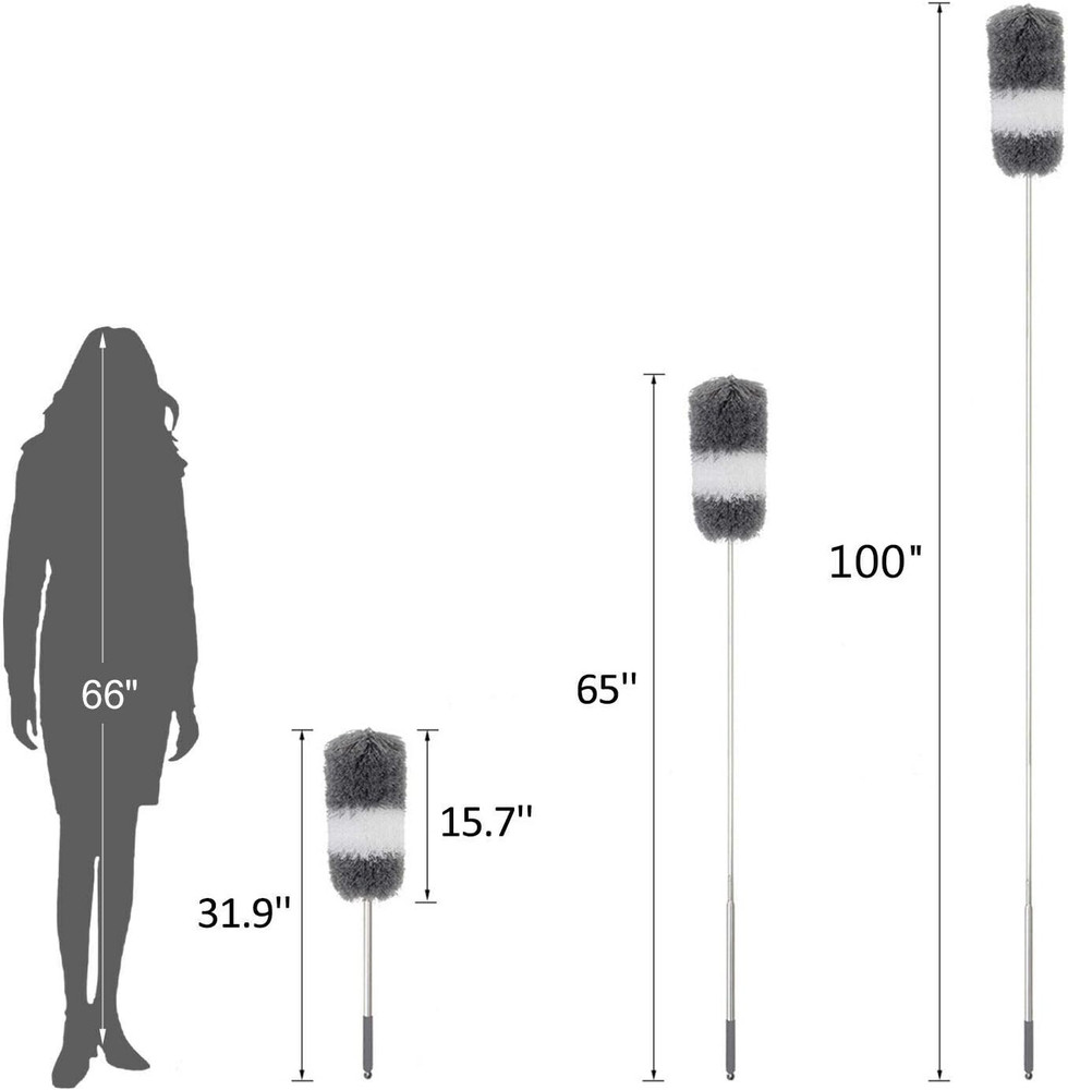 Microfiber Feather Duster with Extendable Pole and Bendable Head, 100" Telescopi