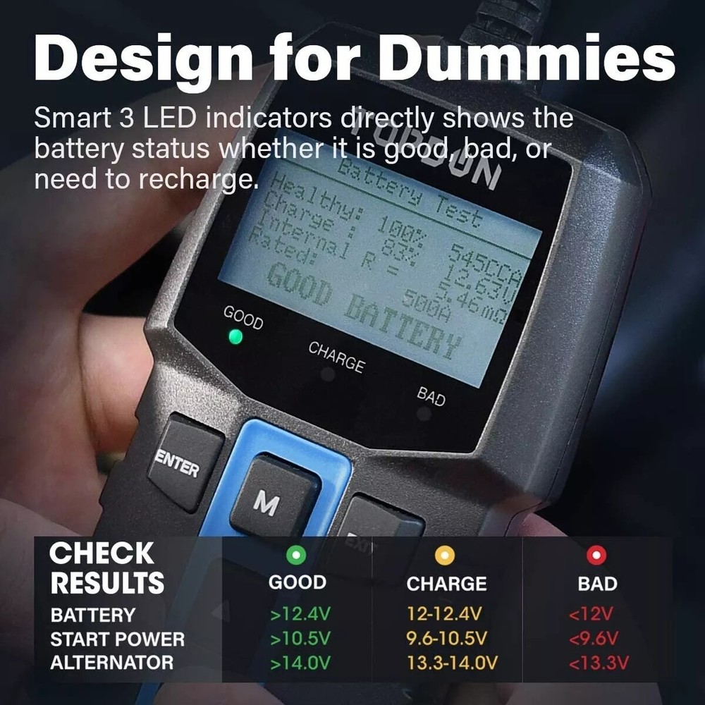 TOPDON BT100 Car Battery Tester 12V Load Tester Charging System Analyzer