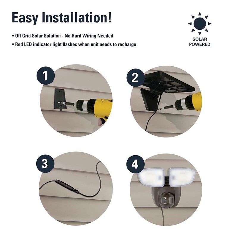 Solar Outdoor Motion Sensor Flood Security Light 1000 Lumen Battery Powered LED