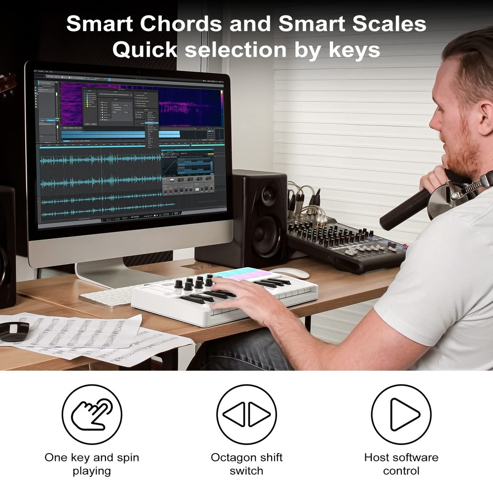 New 25 Key USB MIDI Keyboard Controller With 8 Backlit Drum Pads Bluetooth Semi