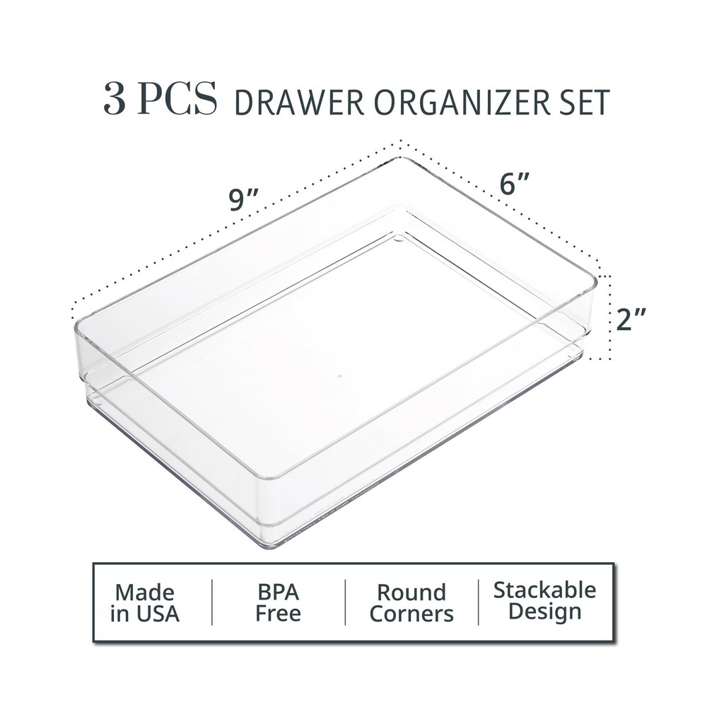 STORi SimpleSort 3-Piece Stackable Clear Drawer Organizer Set | 9" x 6" x 2" ...