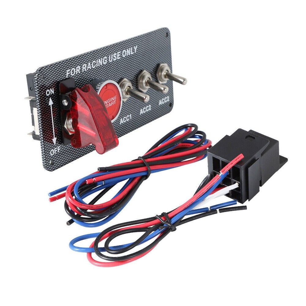 Carbon Ignition Switch Panel Engine Start Push Button LED 12V Toggle Racing Car