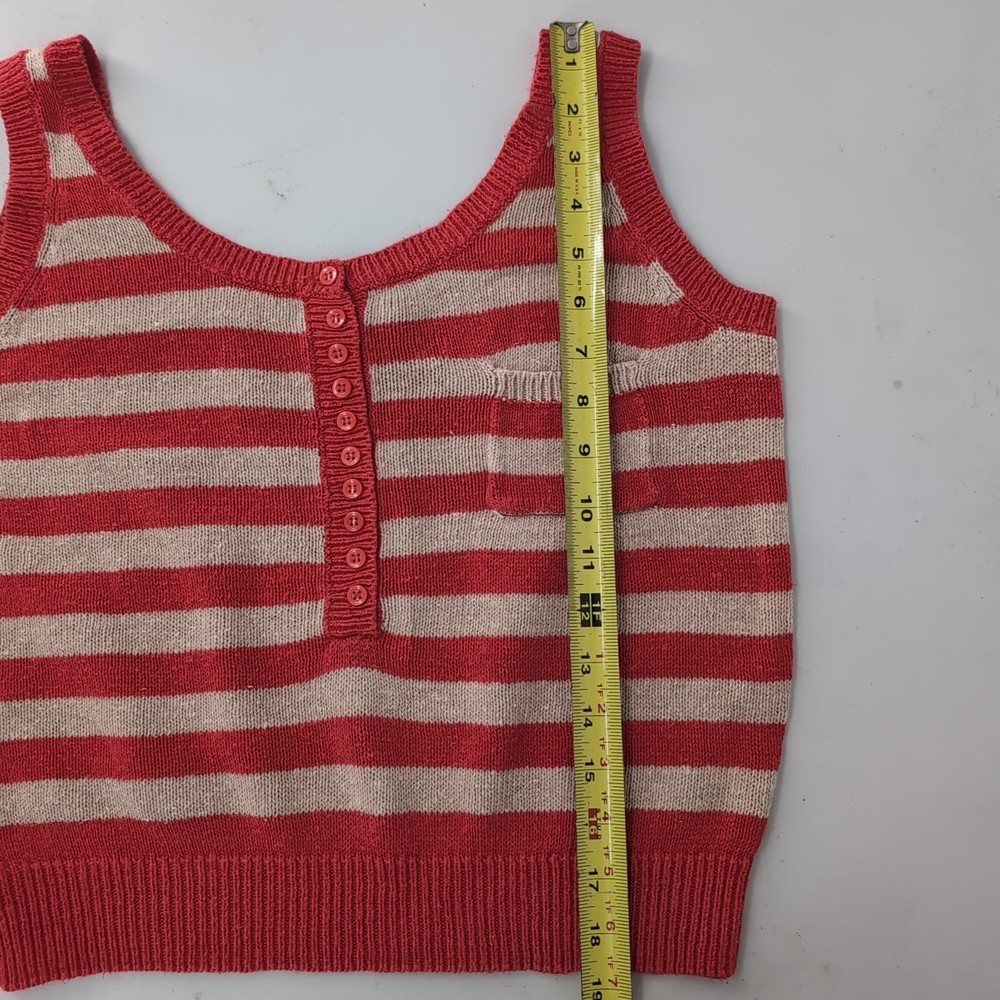 VNTG Headliners Button Up Nautical Stripe Sweater Vest Crop Medium Ribbed Bottom