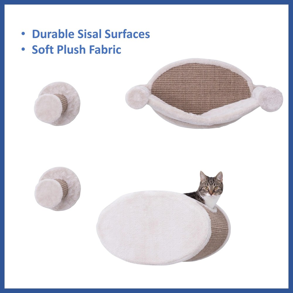 4pc Cat Tree Wall Mount Set Plush Condo Hammock Steps Space Saving Design