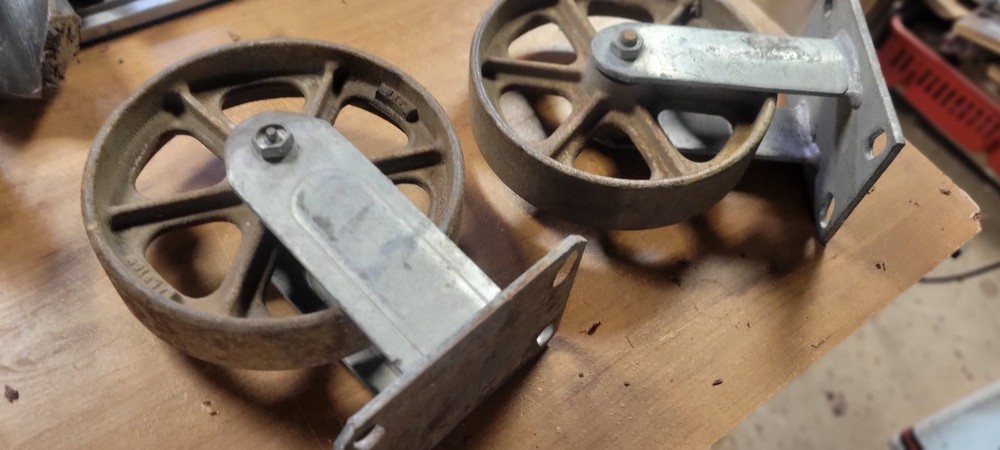 2 Antique Cast Iron Wheels 8 " Casters Set