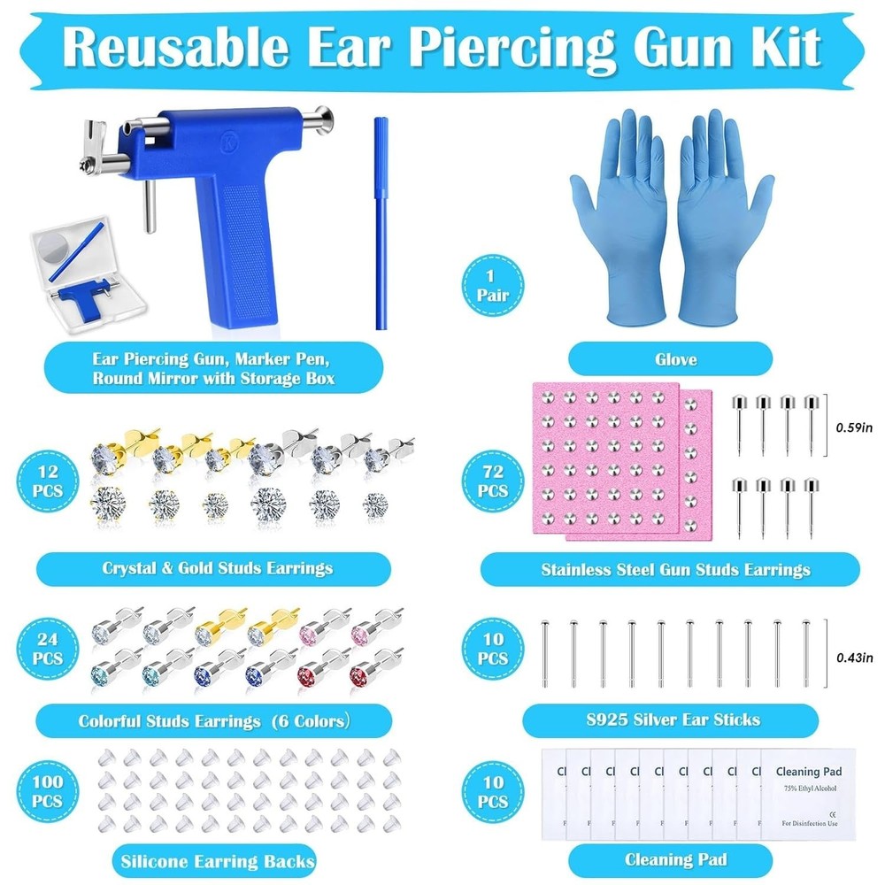 Ear Piercing Gun with Piercing Tools Kit, Professional Ear Nose Piercing Gun ...