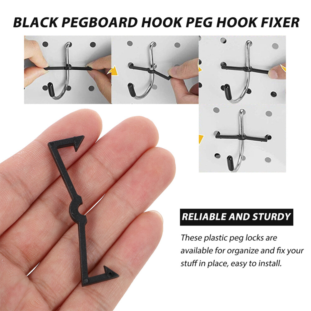 50PCS Pegboard Hook Secure Clips Portable Pegboard Locks Plastic Locks Black