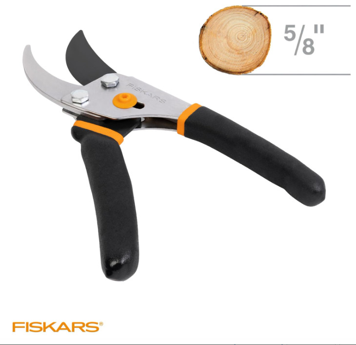 Fiskars Bypass Pruning Shears – 5/8" Cut, Sharp Rust-Resistant Steel Blade