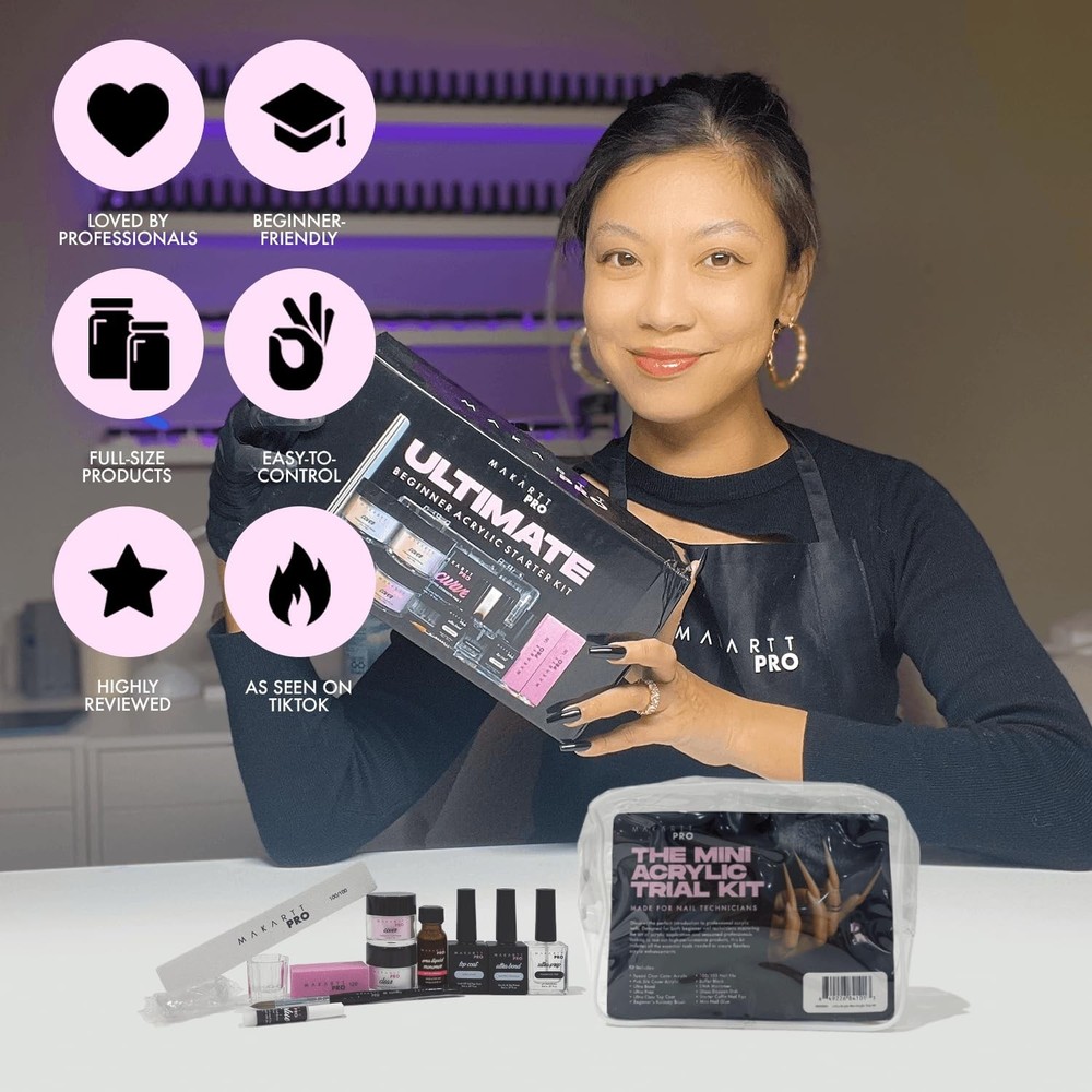 Mini Acrylic Nail Kit for Beginner Nail Technicians 12pcs - Starter Set with ...