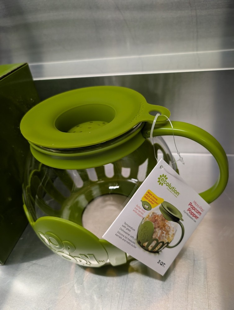 Ecolution Micro-Pop 3 Quart Microwave Popcorn Popper - Green New NWT 3 QT