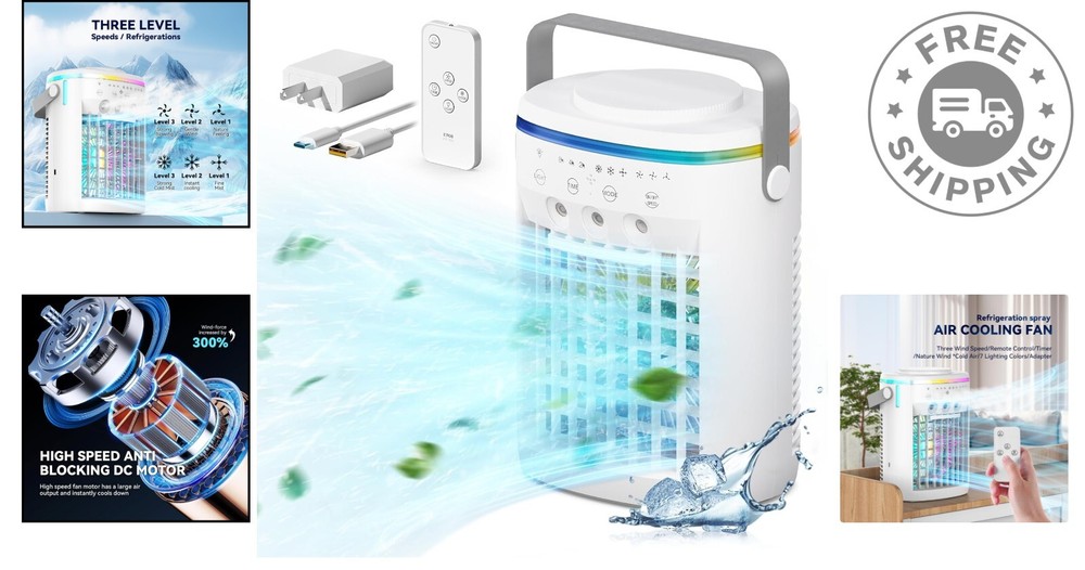 Compact Air Conditioning Fan with Remote and Multi-Functionality for Comfort