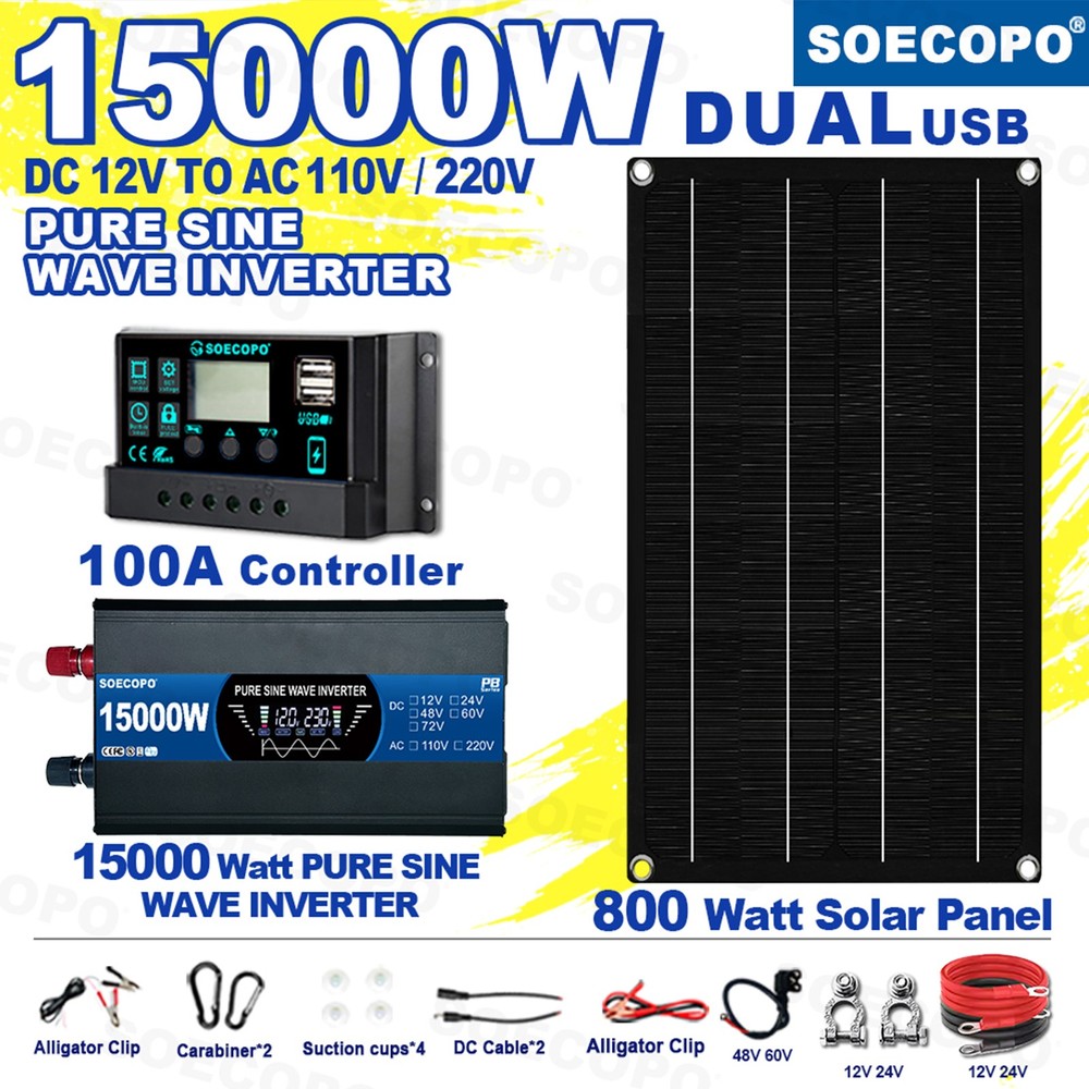 15000W All-in-One Solar Power Kit | 800W Panel + 100A Controller + Inverter