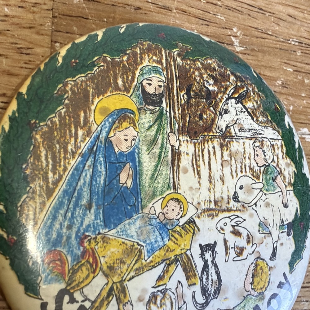 Religious Nativity Scene Share Your Joy Pin Back Button