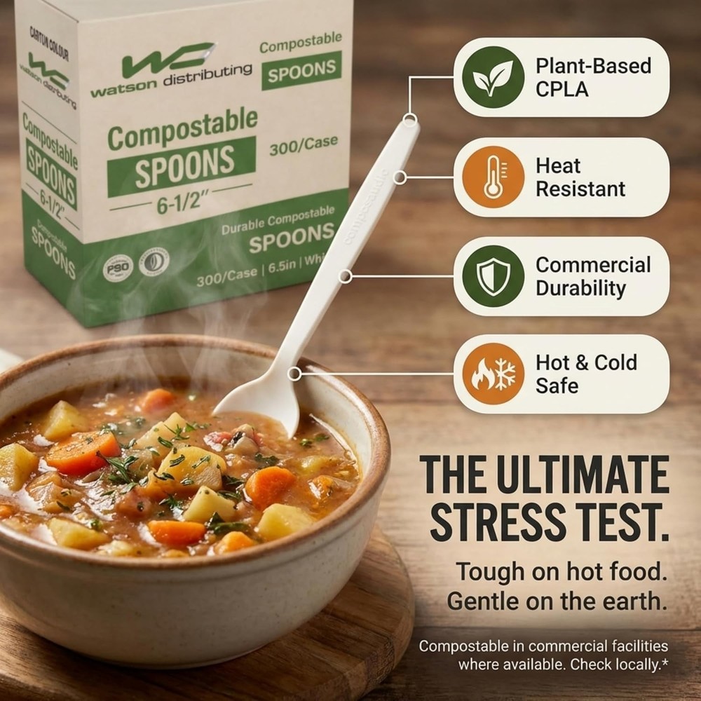 Watson Distributing Heavy Duty Disposable Spoon White 6.5 Inch - 100/Case