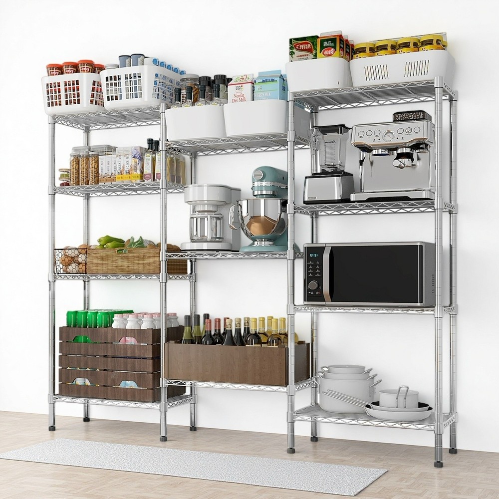4-Tier Wire Shelving Unit - 3-Column, Heavy Duty, Adjustable, Modular & Silver