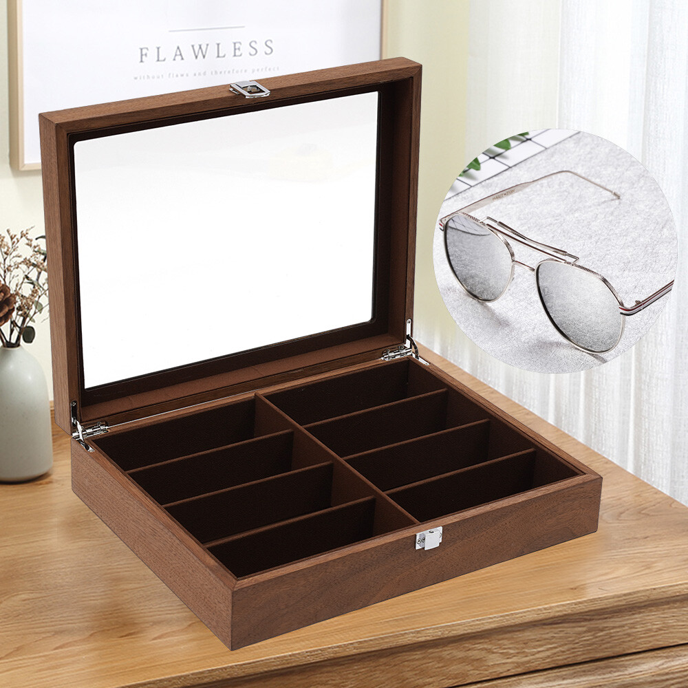 Eyeglass Display Box Sunglasses Case 8-Bits Sunglasses Storage Walnut Box Gift