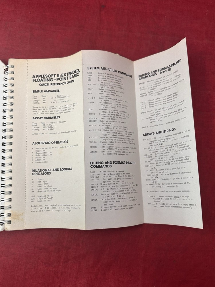 Applesoft II Basic Programming Reference Manual VTG 1978 w/ Foldout Spiral Book