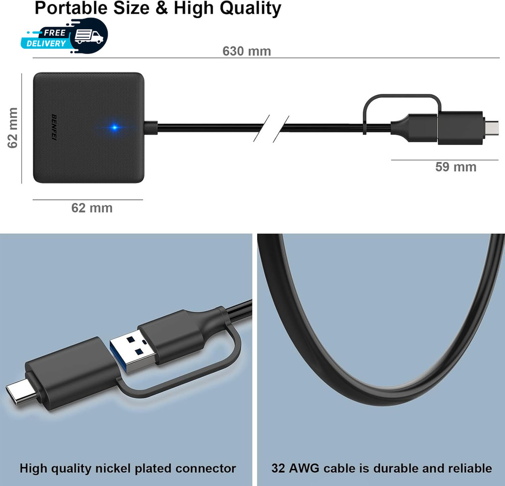 Memory Card Reader 4In1 USB 3.0 and USB-C to SD Micro SD MS CF Card Reader