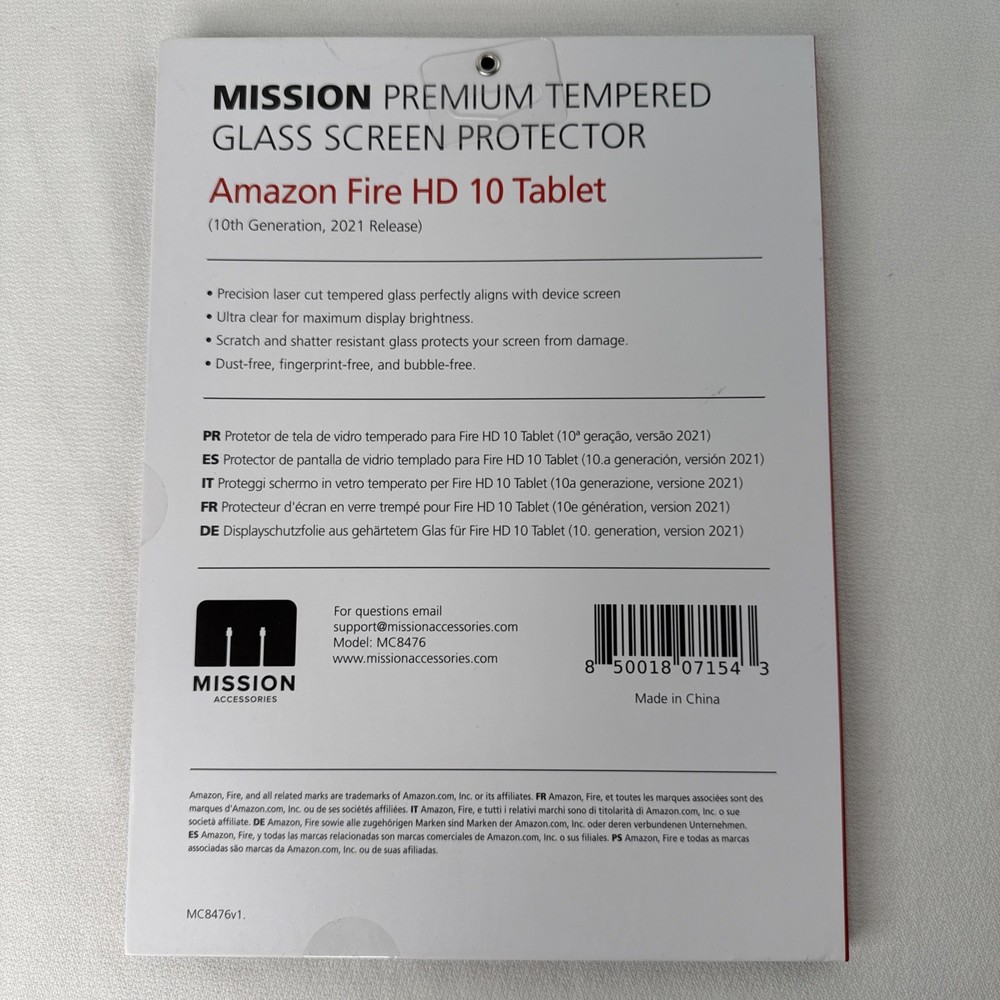 Mission Premium Tempered Glass Screen Protector Amazon Fire HD 10 Tablet