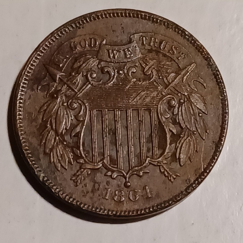 1864 Philadelphia Mint Copper Two Cent Coin
