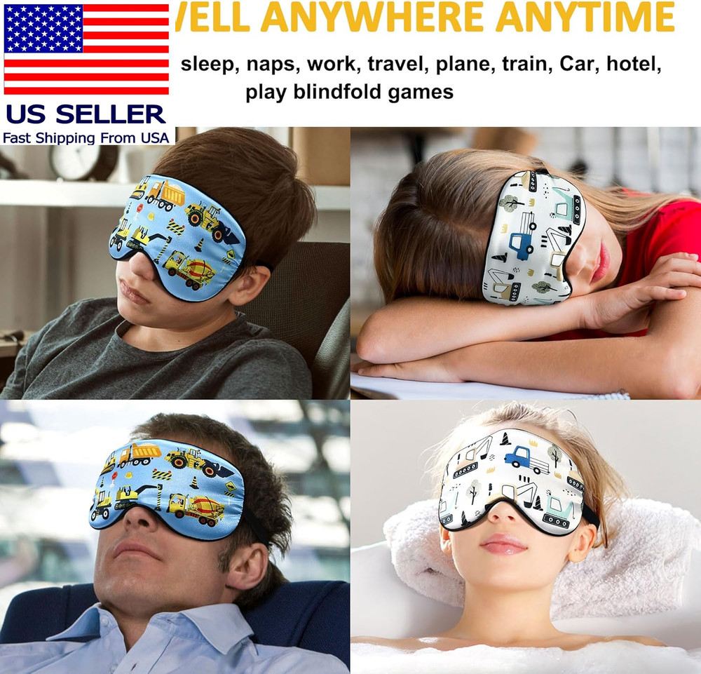 2 Pcs Sleep Mask, Construction Vehicles Mask with Adjustable Buckle for Sleeping