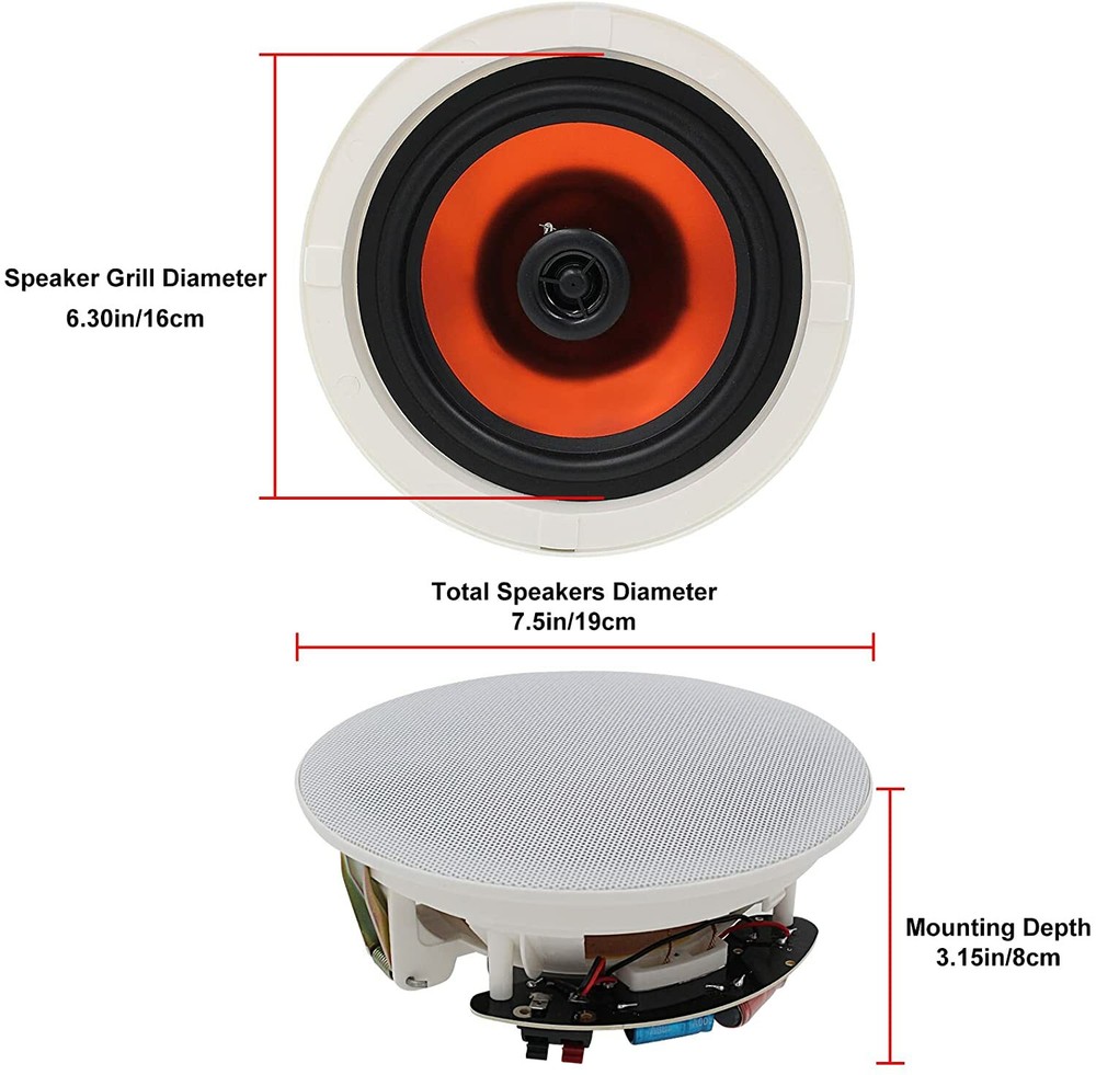 Herdio 6.5" Ceiling Speakers Bluetooth Wall Amplifier Flush Mount Stereo 2Pcs*